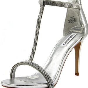 Steve Madden Faylinn Silver rhinestone heels stiletto 7M prom formal t strap